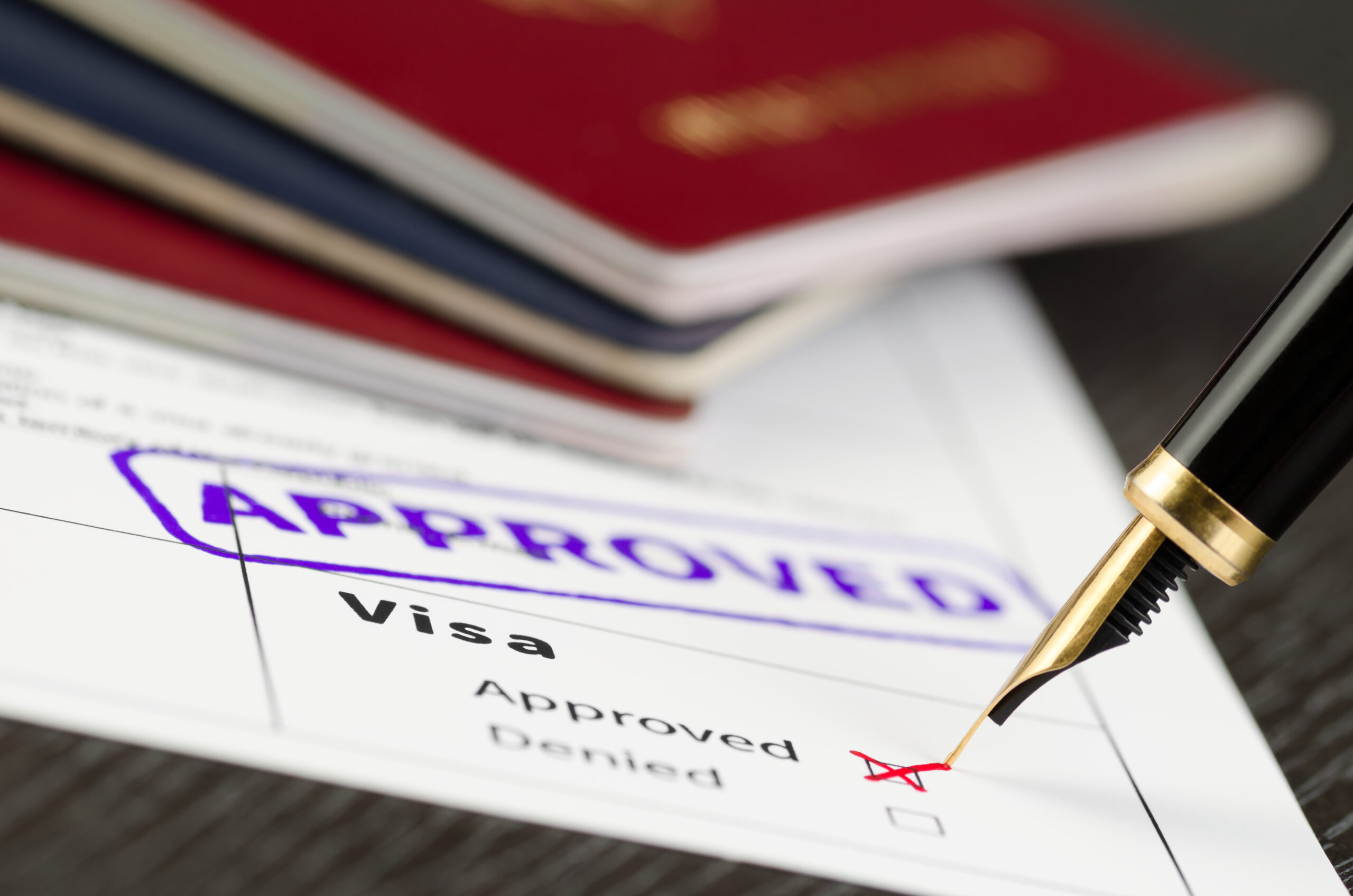 Visa,Form,Close,Up,,Fountain,Pen,And,Approved,Stamped,On